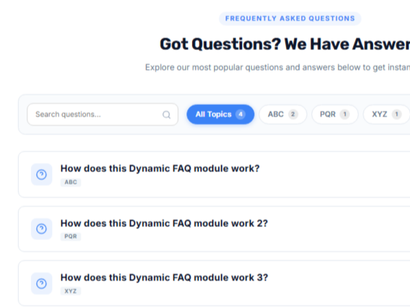 ⚡ Live Search & Category Filter Tabs: